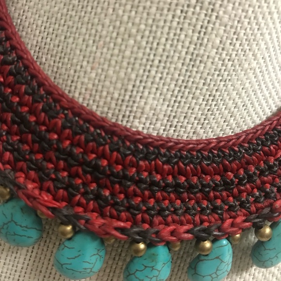 NOVICA Turquoise and Red Macrame Collar Choker - Picture 4 of 7